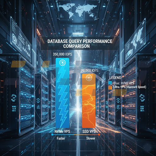 نمودار مقایسه سرعت کوئری دیتابیس در VPS NVMe و SSD